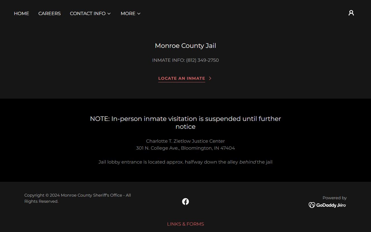 Monroe County Sheriff's Office jail page with inmate information and VINELink access