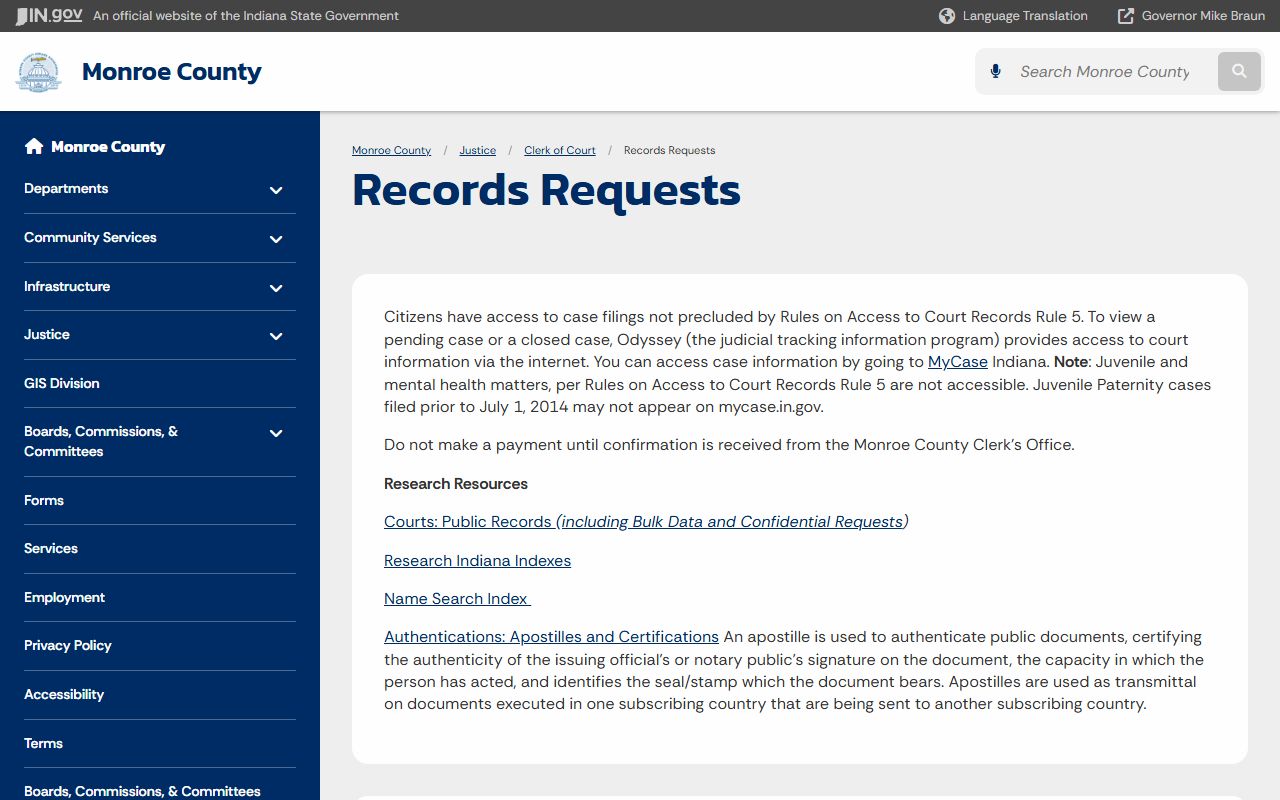Monroe County Clerk records page for court records after arrest