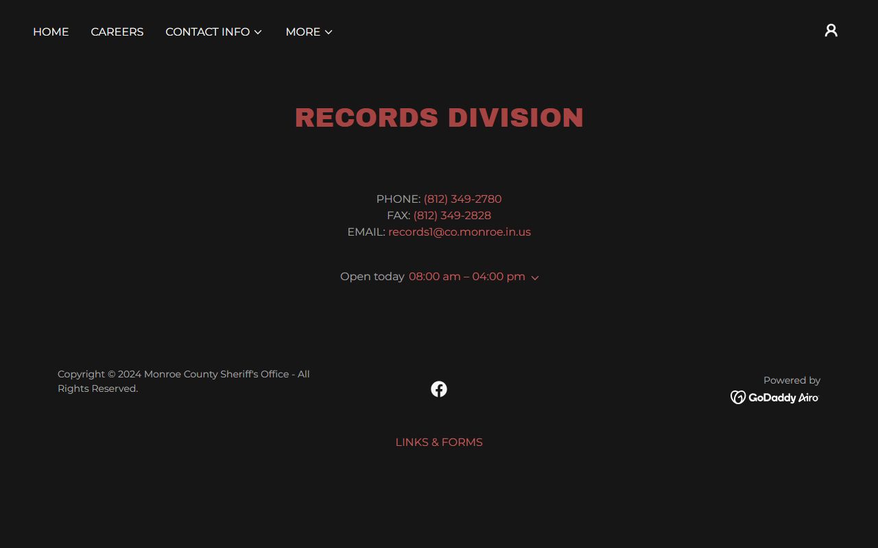 Monroe County Sheriff's Records Division contact page for inmate records fallback